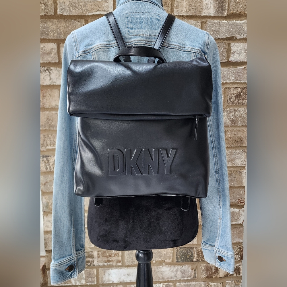 DKNY Logo Tilly Fold Over Backpack Vegan Leather UNISEX NWT!
